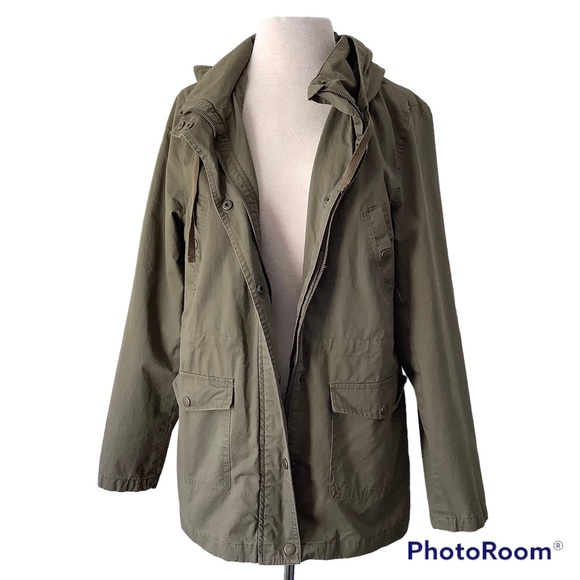 LOVE TREE Olive Lined Jacket with Plaid Trim - Picture 1 of 7